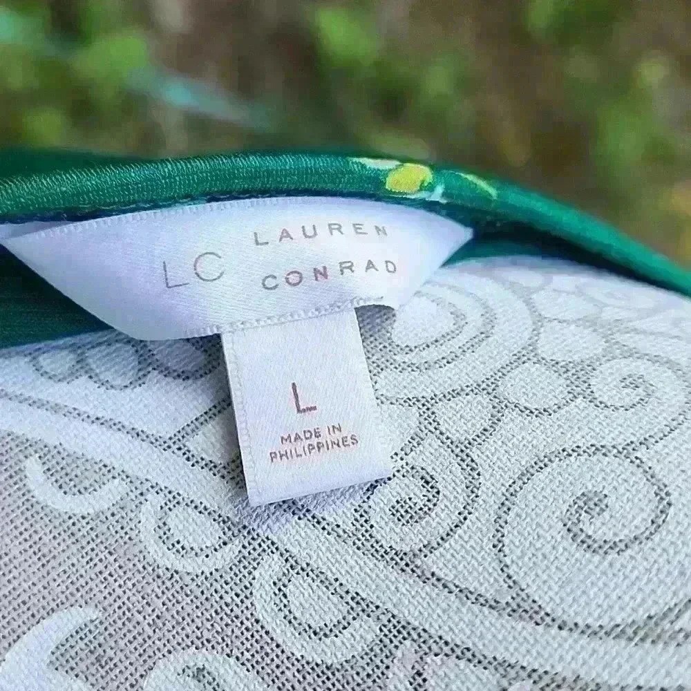 LC Lauren Conrad Green Floral Cold Shoulder Dress Large Easter Spring Wedding - Picture 6 of 6